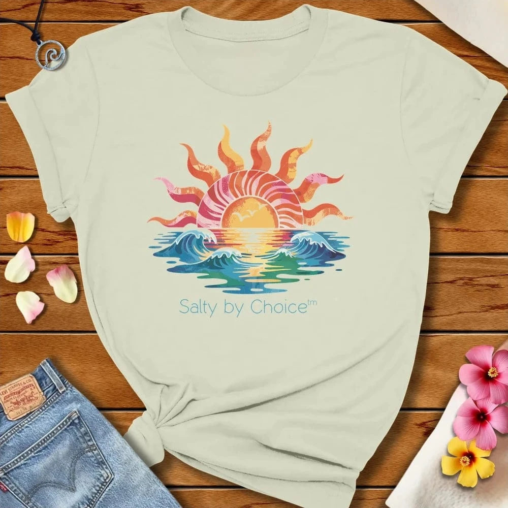 Sunset Wave Tee Citron by Salty By Choice™ We love the beach ocean and anything around water.