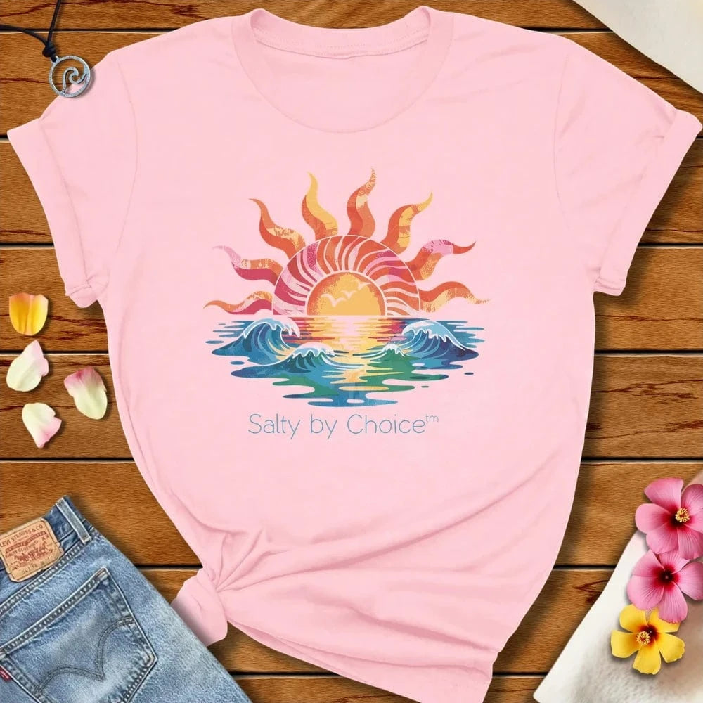 Sunset Wave Tee Soft Pink by Salty By Choice™ We love the beach ocean and anything around water.