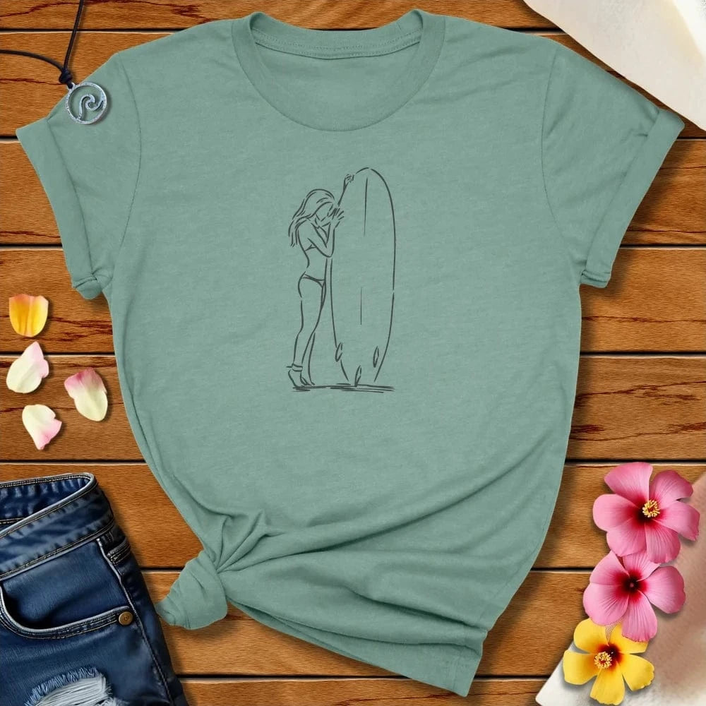 Surfer Girl Lines Tee Heather Prism Dusty Blue by Salty By Choice® We love the beach ocean and anything around water.