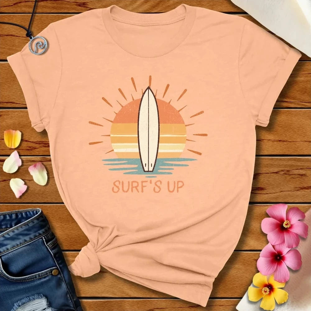 Surfs Up Tee Heather Peach by Salty By Choice® We love the beach ocean and anything around water.