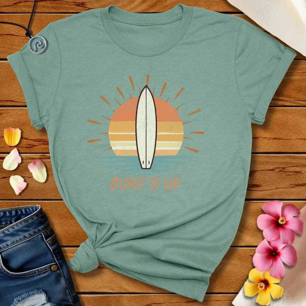 Surfs Up Tee Heather Prism Dusty Blue by Salty By Choice® We love the beach ocean and anything around water.