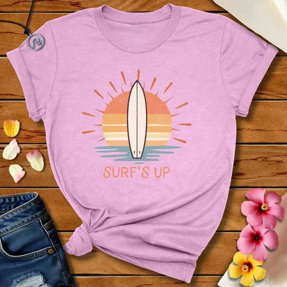 Surfs Up Tee Heather Prism Lilac by Salty By Choice® We love the beach ocean and anything around water.