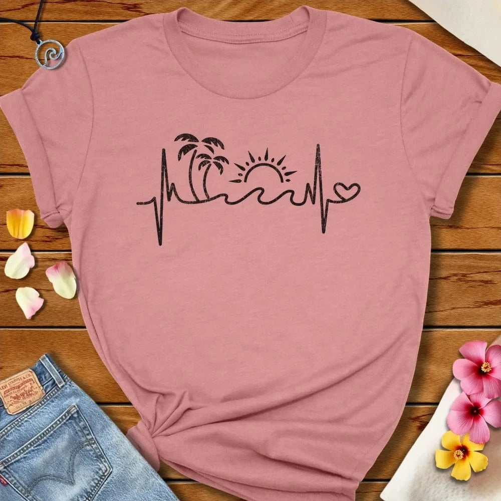 Tropical Heartbeat Tee Heather Mauve by Salty By Choice® We love the beach ocean and anything around water.