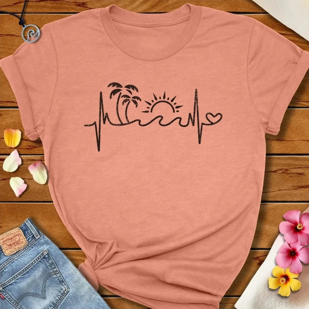 Tropical Heartbeat Tee Heather Prism Sunset by Salty By Choice® We love the beach ocean and anything around water.