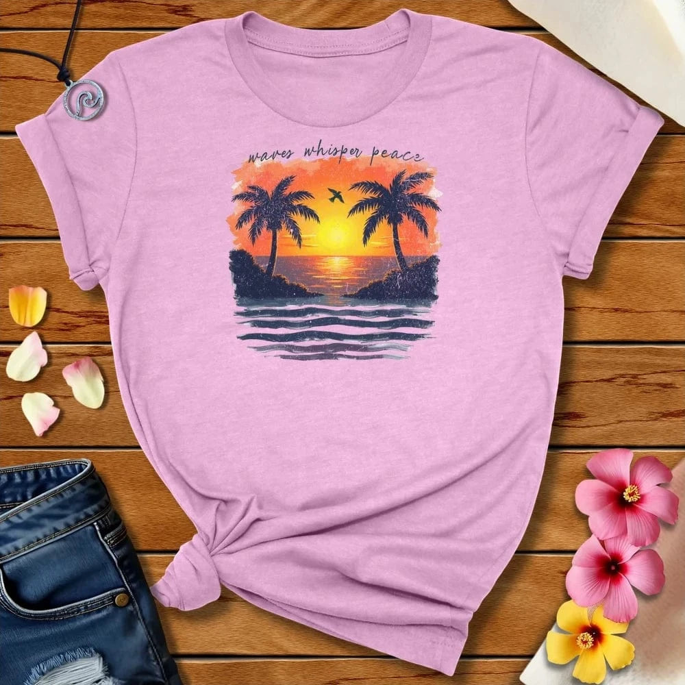 Waves Whisper Peace Tee Heather Prism Lilac by Salty By Choice® We love the beach ocean and anything around water.