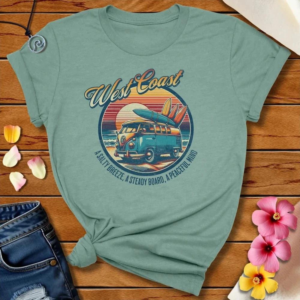 Westcoast Surfing Tee Heather Prism Dusty Blue by Salty By Choice® We love the beach ocean and anything around water.
