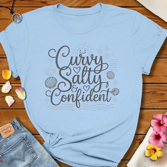 Curvy And Salty Tee Baby Blue by Salty By Choice® We love the beach ocean and anything around water.