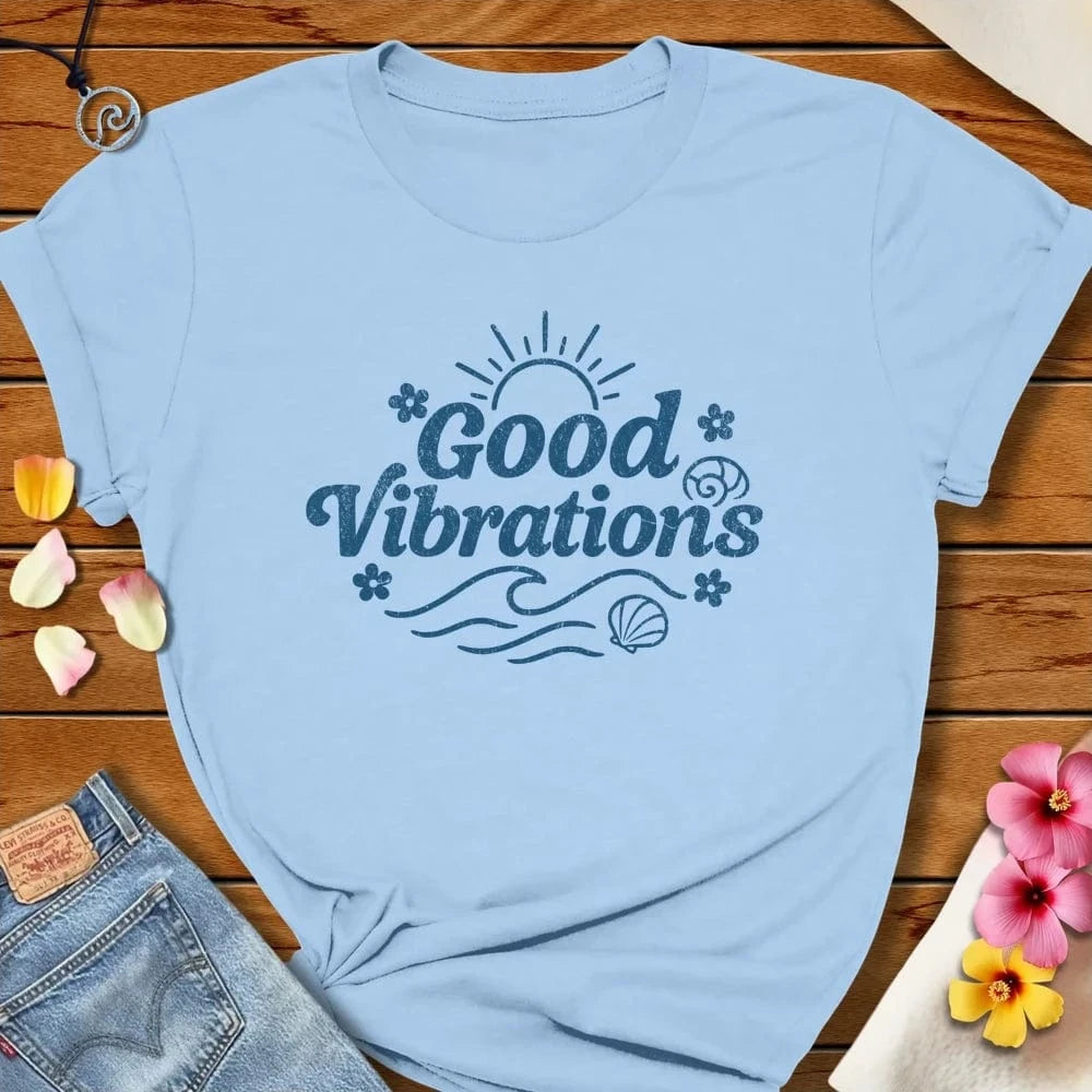 Good Vibrations Tee Baby Blue by Salty By Choice® We love the beach ocean and anything around water.