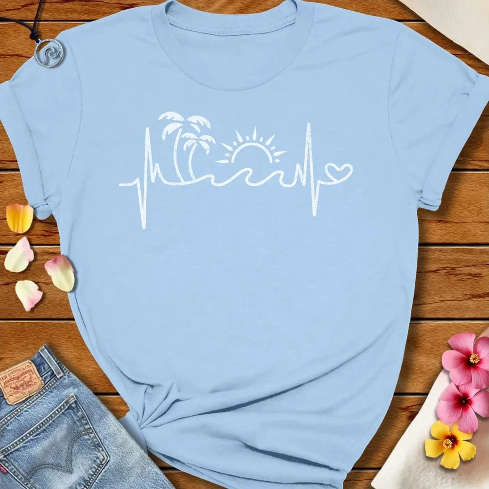 Tropical Heartbeat White Tee - Baby Blue