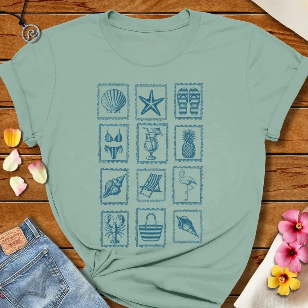 Beach Stamps Tee Dusty Blue by Salty By Choice® We love the beach ocean and anything around water.