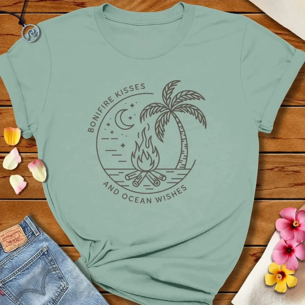 Bonfire Kisses Tee Dusty Blue by Salty By Choice® We love the beach ocean and anything around water.