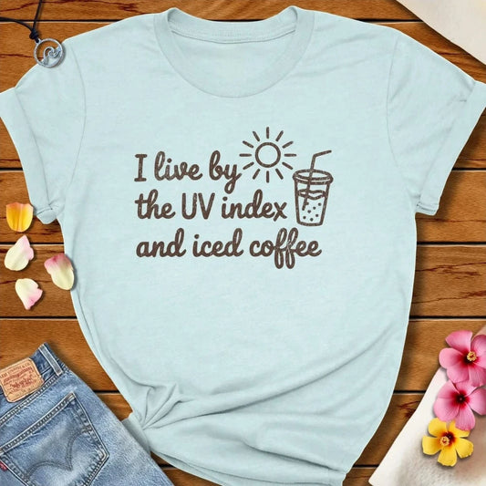 Uv Index Tee Heather Ice Blue by Salty By Choice® We love the beach ocean and anything around water.