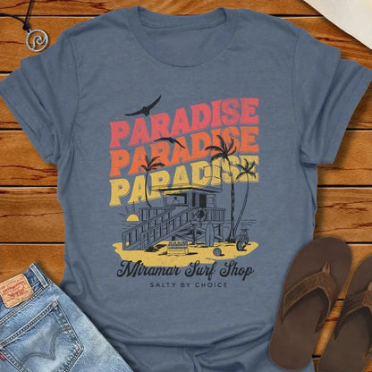Paradise Sunset Lovers Tee Heather Indigo by Salty By Choice® We love the beach ocean and anything around water.