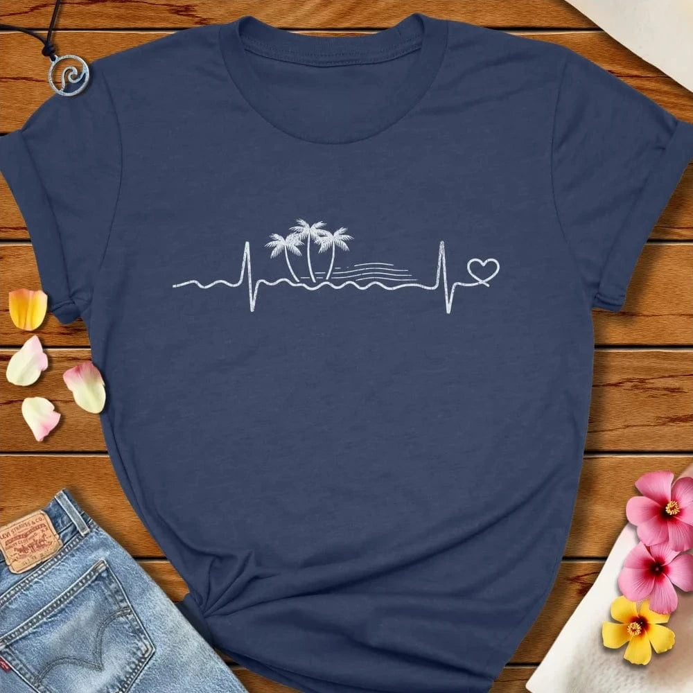 Tropical Heartbeat Tee Heather Navy by Salty By Choice® We love the beach ocean and anything around water.