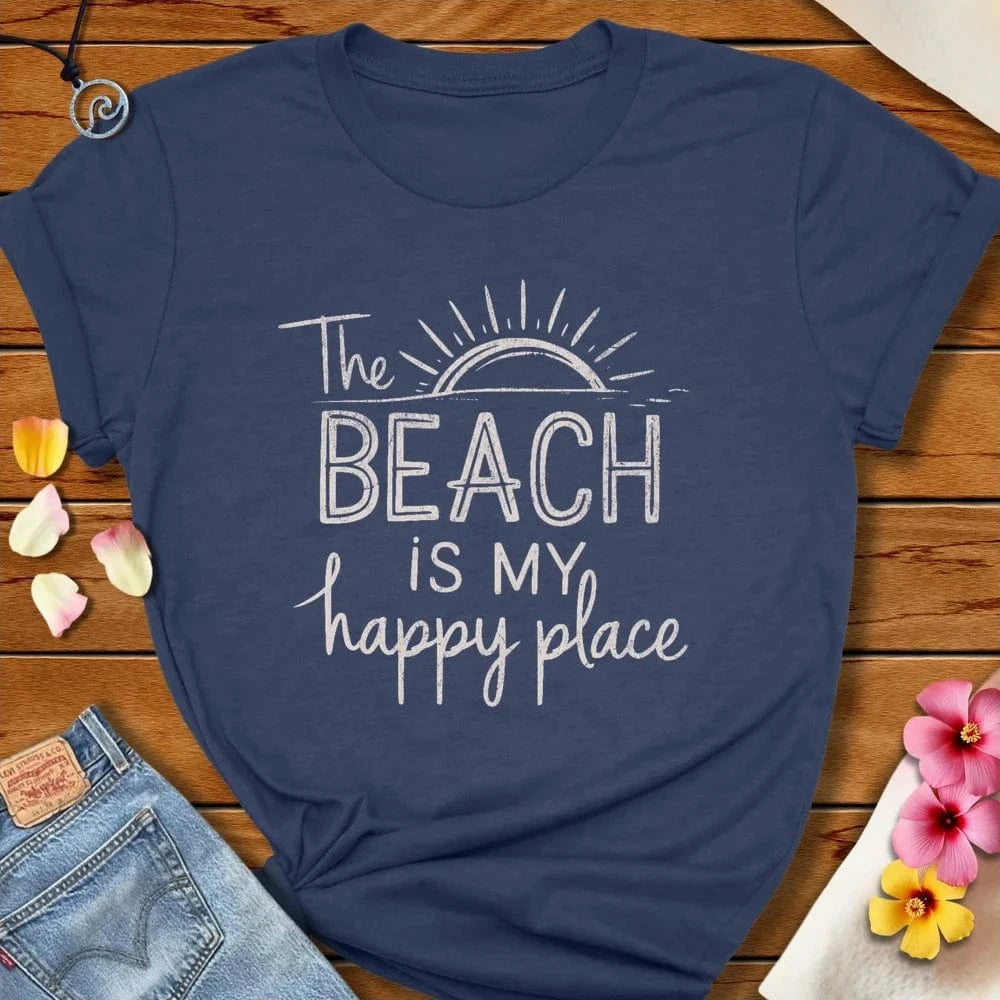 The Beach Is My Happy Place Tee Heather Navy by Salty By Choice® We love the beach ocean and anything around water.
