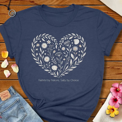 Flowers And Seashells Heart Tee Heather Navy by Salty By Choice® We love the beach ocean and anything around water.