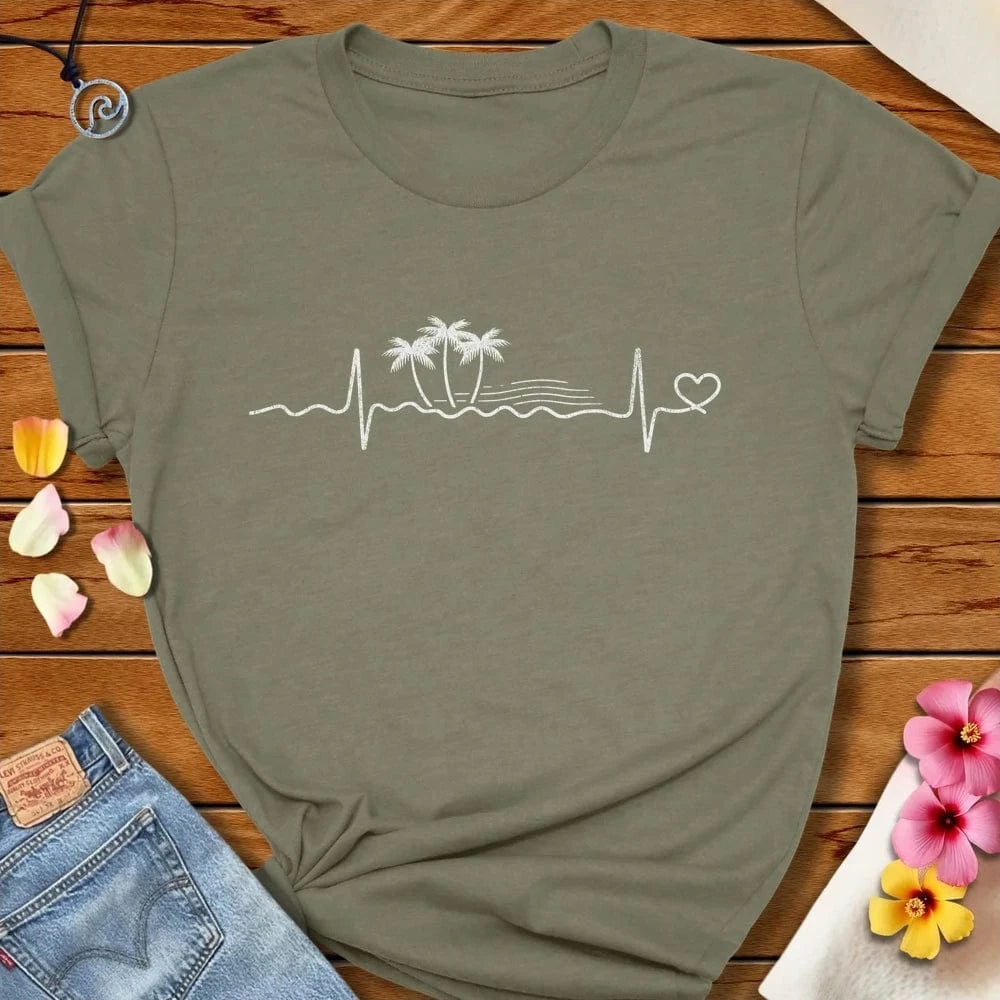 Tropical Heartbeat Tee Heather Olive by Salty By Choice® We love the beach ocean and anything around water.