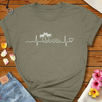 Tropical Heartbeat Tee Heather Olive by Salty By Choice® We love the beach ocean and anything around water.