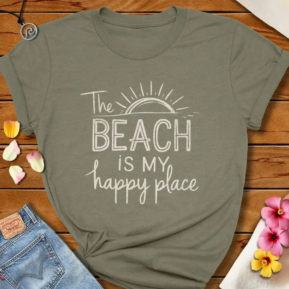 The Beach Is My Happy Place Tee Heather Olive by Salty By Choice® We love the beach ocean and anything around water.