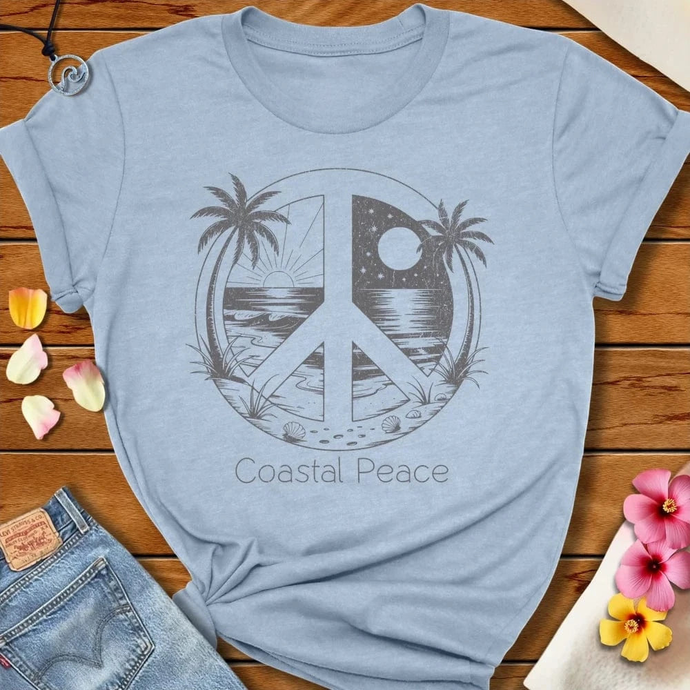 Coastal Peace Tee Heather Prism Blue by Salty By Choice® We love the beach ocean and anything around water.