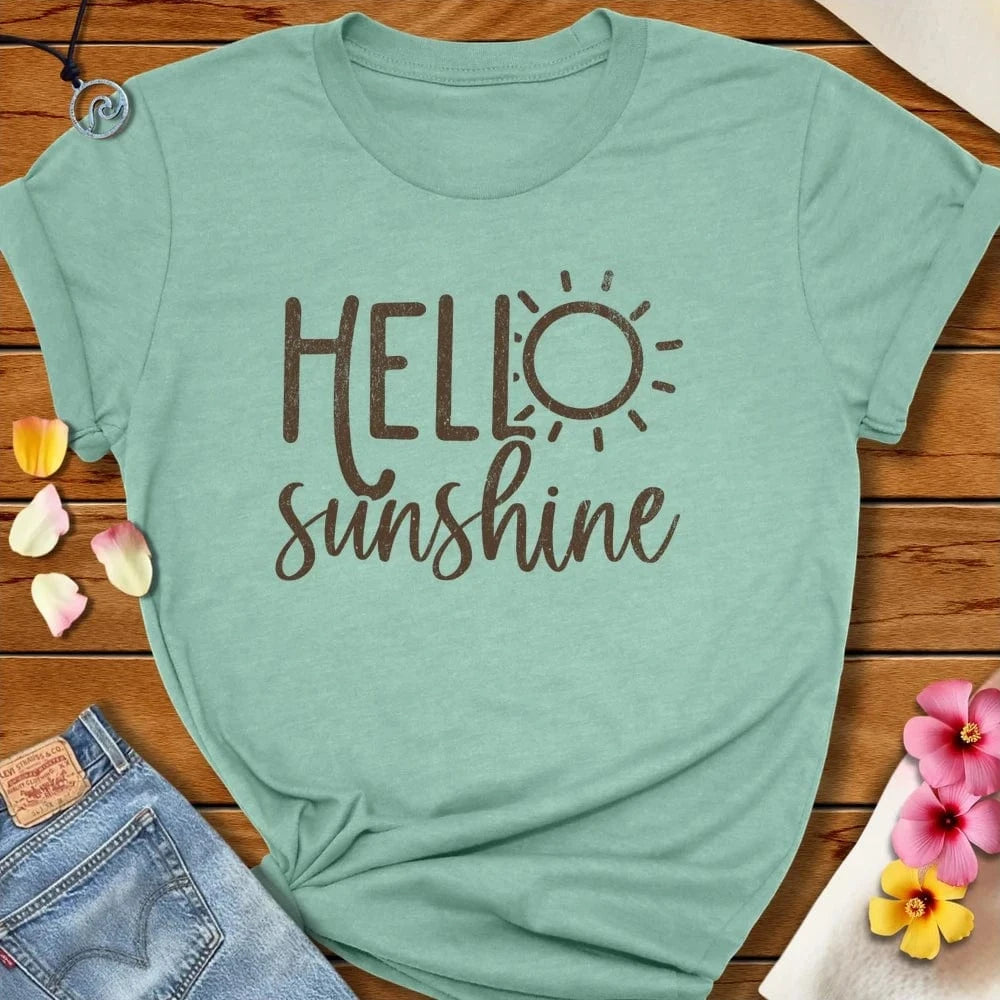 Hello Sunshine Tee Heather Prism Dusty Blue by Salty By Choice® We love the beach ocean and anything around water.