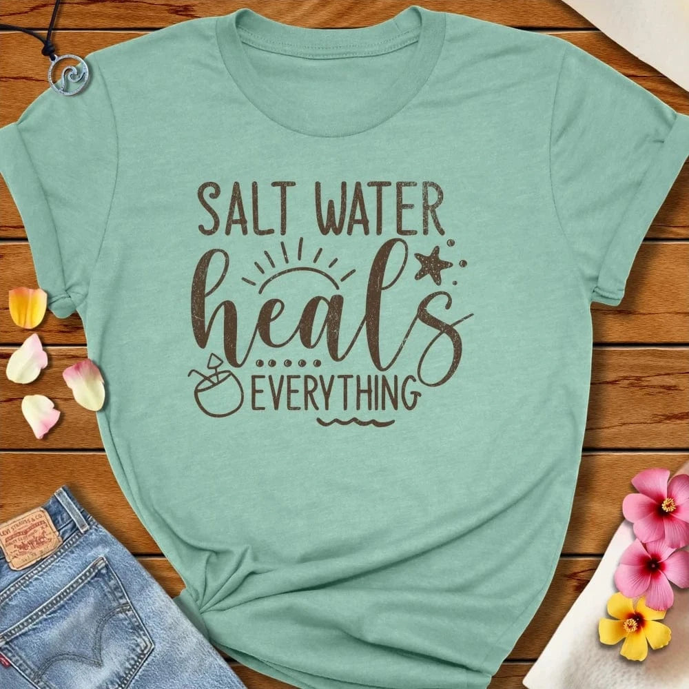 Salt Heals Tee Heather Prism Dusty Blue by Salty By Choice® We love the beach ocean and anything around water.