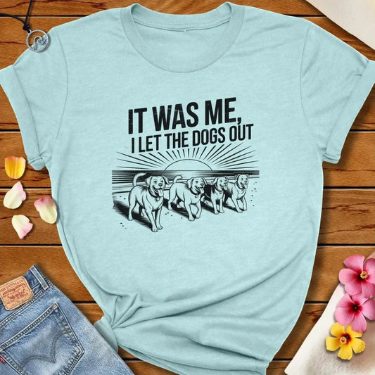 I Let The Dogs Out Tee Heather Prism Ice Blue by Salty By Choice® We love the beach ocean and anything around water.
