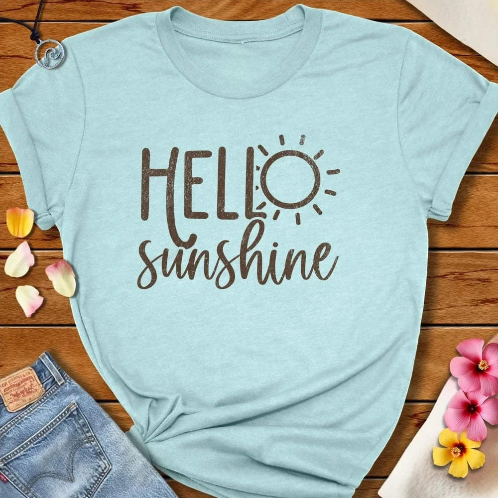 Hello Sunshine Tee Heather Prism Ice Blue by Salty By Choice® We love the beach ocean and anything around water.