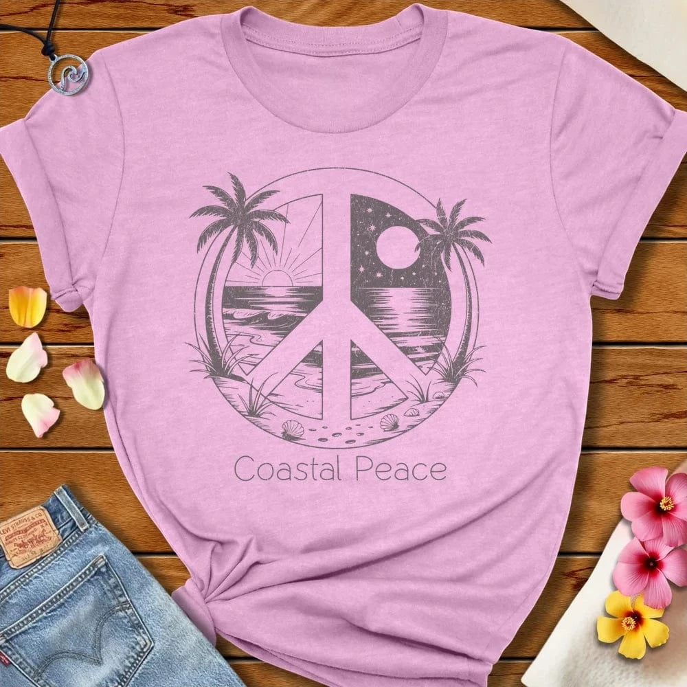 Coastal Peace Tee Heather Prism Lilac by Salty By Choice® We love the beach ocean and anything around water.
