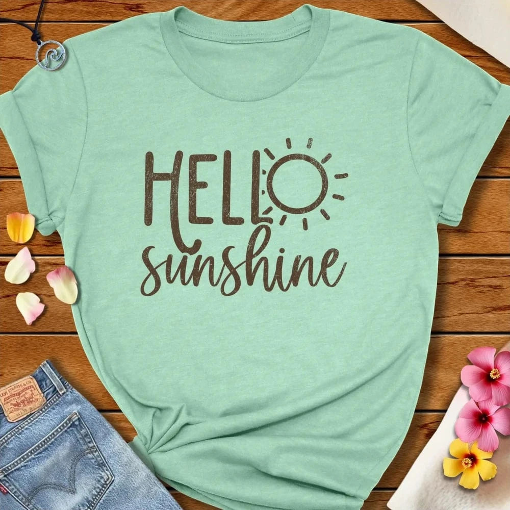 Hello Sunshine Tee Heather Prism Mint by Salty By Choice® We love the beach ocean and anything around water.