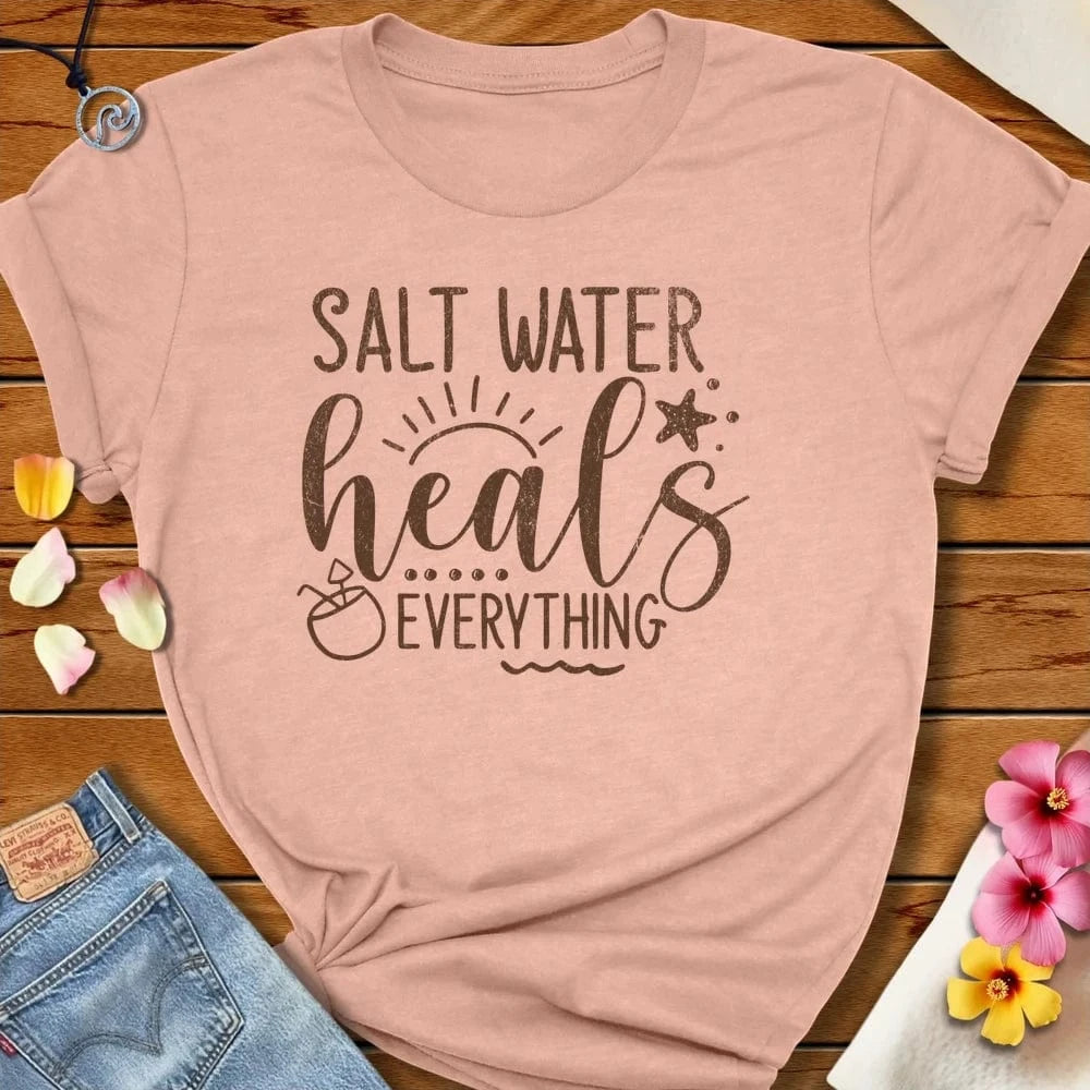 Salt Heals Tee Heather Prism Peach by Salty By Choice® We love the beach ocean and anything around water.