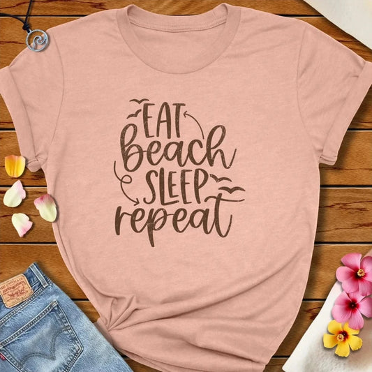Eat Beach Sleep Tee Heather Prism Peach by Salty By Choice® We love the beach ocean and anything around water.