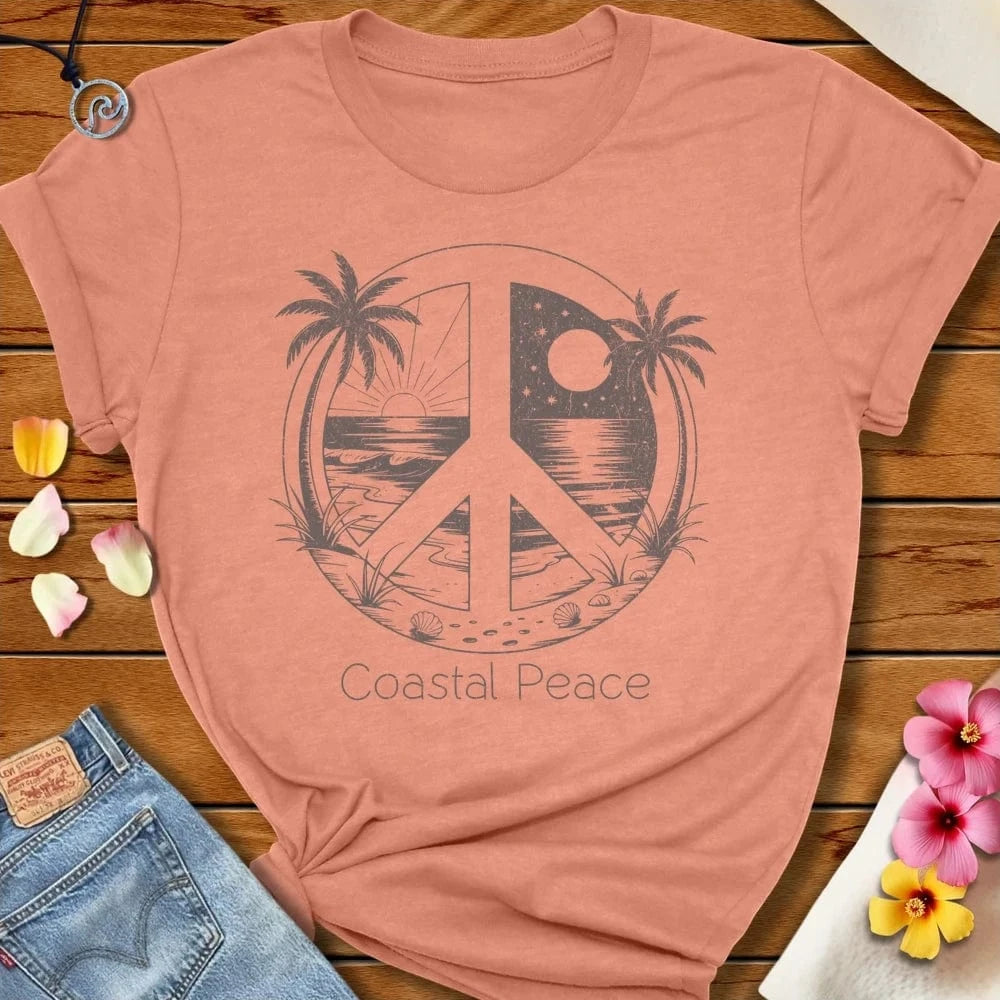 Coastal Peace Tee Heather Prism Sunset by Salty By Choice® We love the beach ocean and anything around water.