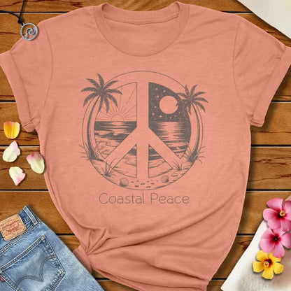 Coastal Peace Tee Heather Prism Sunset by Salty By Choice® We love the beach ocean and anything around water.