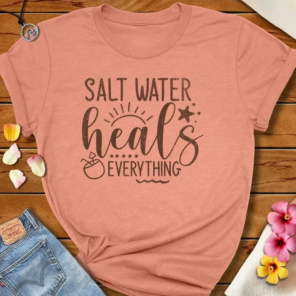 Salt Heals Tee Heather Prism Sunset by Salty By Choice® We love the beach ocean and anything around water.