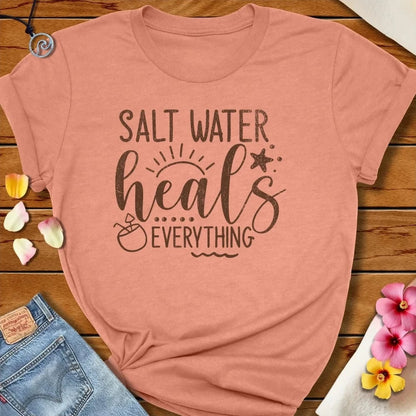 Salt Heals Tee Heather Prism Sunset by Salty By Choice® We love the beach ocean and anything around water.