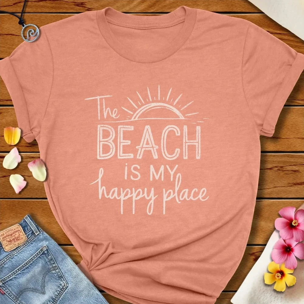 The Beach Is My Happy Place Tee Heather Prism Sunset by Salty By Choice® We love the beach ocean and anything around water.
