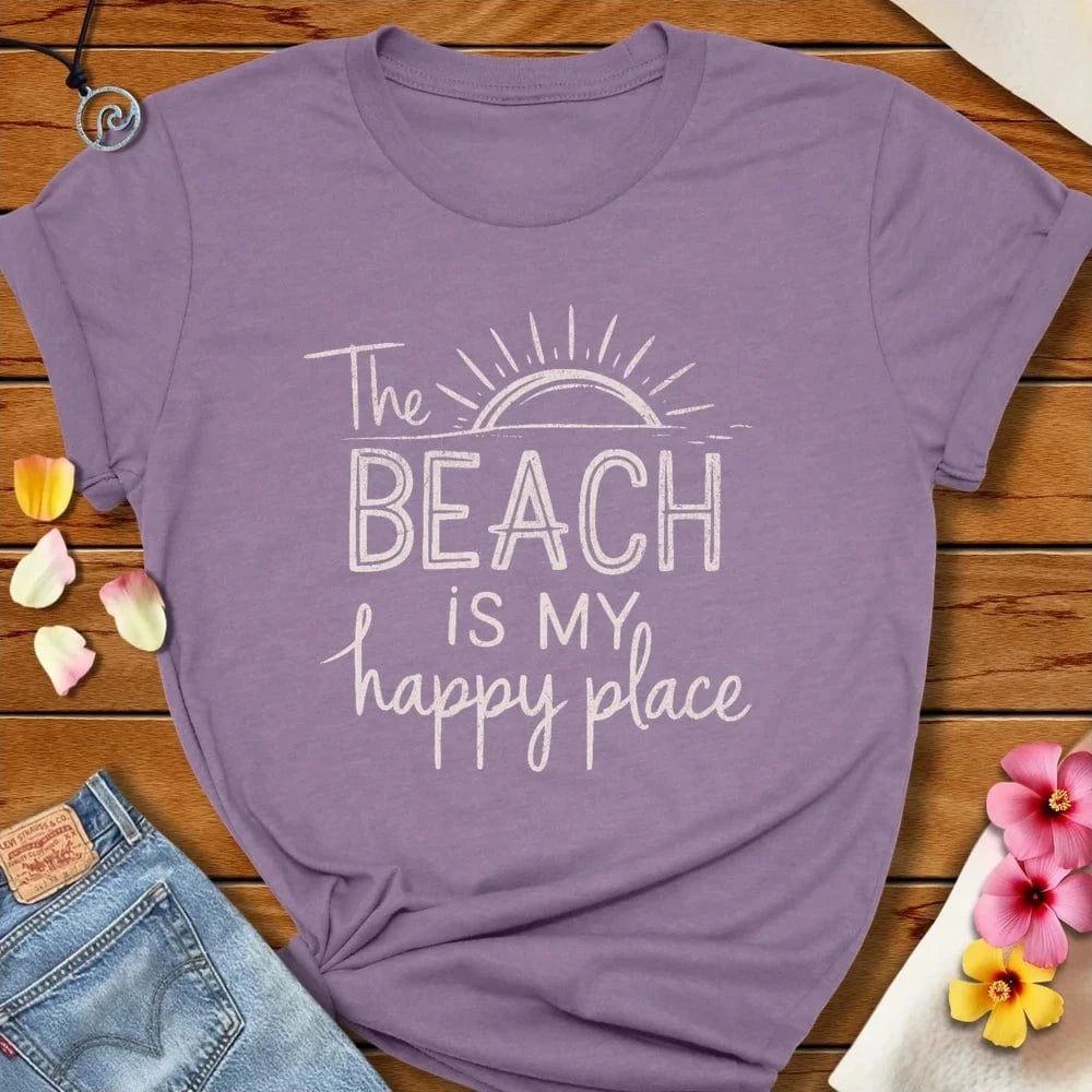 The Beach Is My Happy Place Tee Heather Purple by Salty By Choice® We love the beach ocean and anything around water.