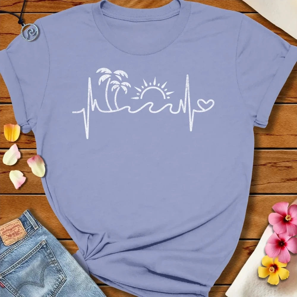 Tropical Heartbeat White Tee - Lavender Blue