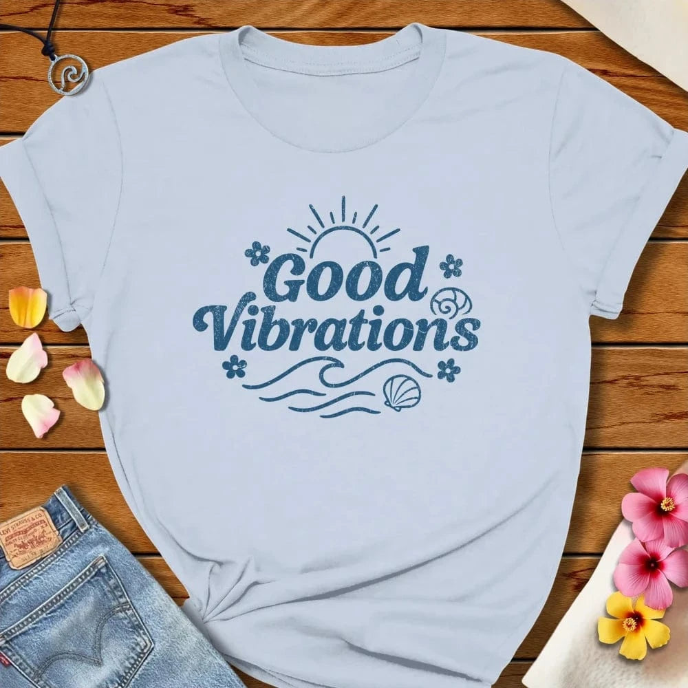 Good Vibrations Tee Light Blue by Salty By Choice® We love the beach ocean and anything around water.