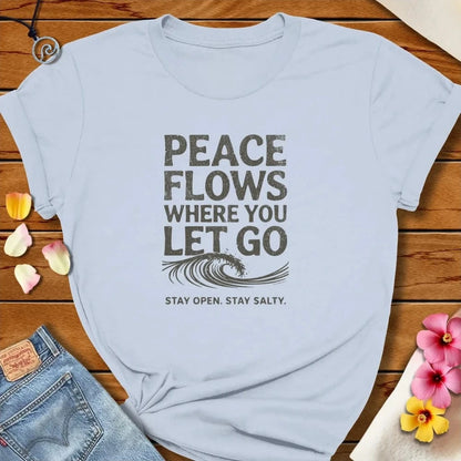 Peace Flows Tee Light Blue by Salty By Choice® We love the beach ocean and anything around water.