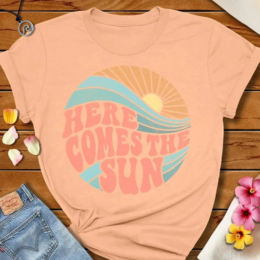 Here Come The Sun Tee Peach by Salty By Choice® We love the beach ocean and anything around water.