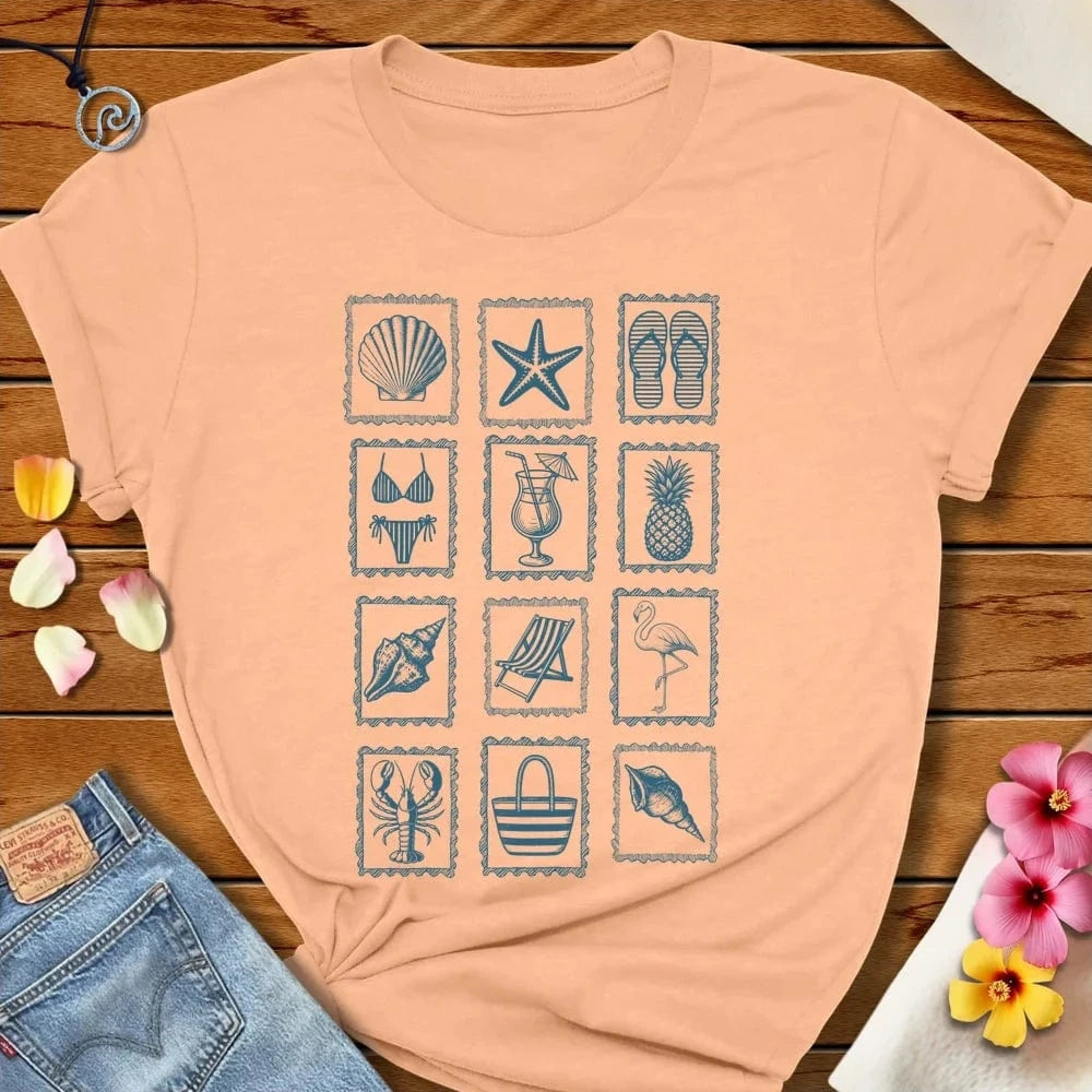 Beach Stamps Tee Peach by Salty By Choice® We love the beach ocean and anything around water.