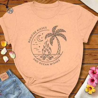 Bonfire Kisses Tee Peach by Salty By Choice® We love the beach ocean and anything around water.