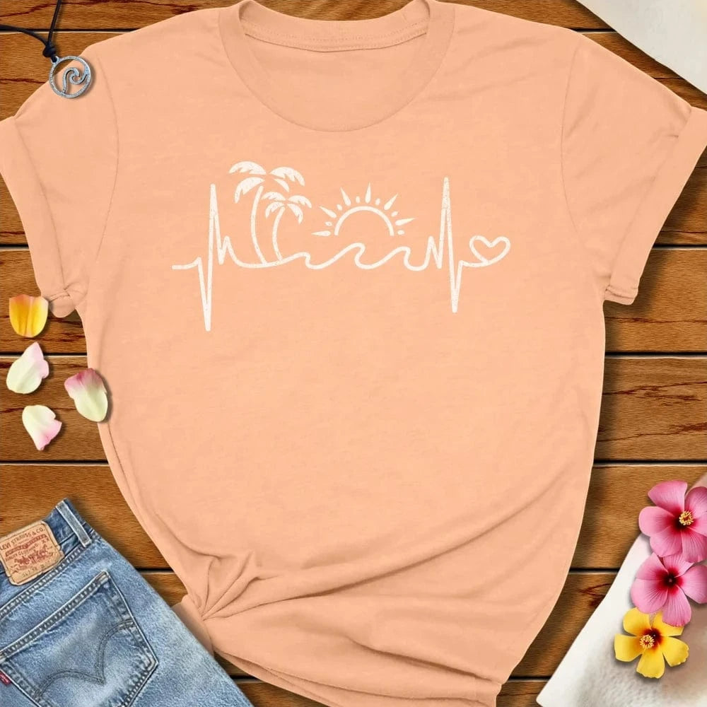 Tropical Heartbeat White Tee - Peach