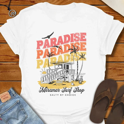 Paradise Sunset Lovers Tee White by Salty By Choice® We love the beach ocean and anything around water.