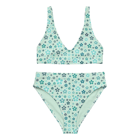 Green Daisies High-waisted Bikini