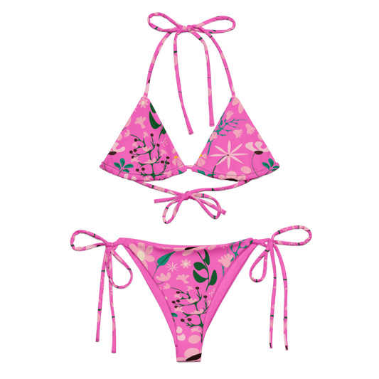 Trendy Botanical Pink String Bikini