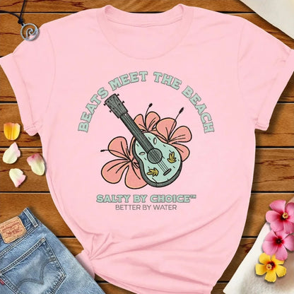Beats Meet The Beach Tee Soft Pink by Salty By Choice® We love the beach ocean and anything around water.