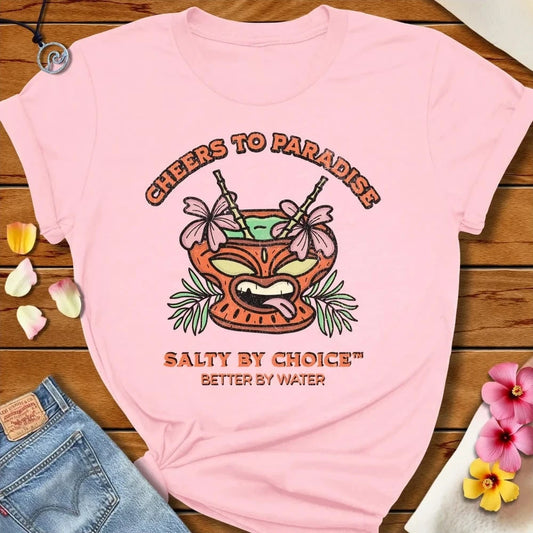 Cheers To Paradise Tee Soft Pink by Salty By Choice® We love the beach ocean and anything around water.